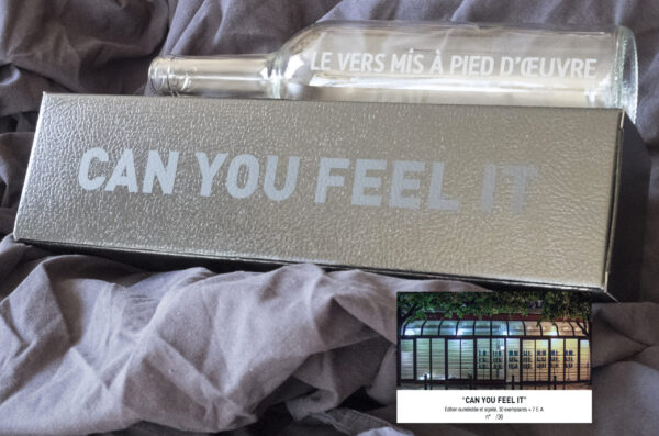 CAN YOU FEEL IT Edition numérotée signée. 30 exemplaires + 7 E. A. Bouteille gravée, coffret, photo de l’installation 34 x 9 x 9 cm