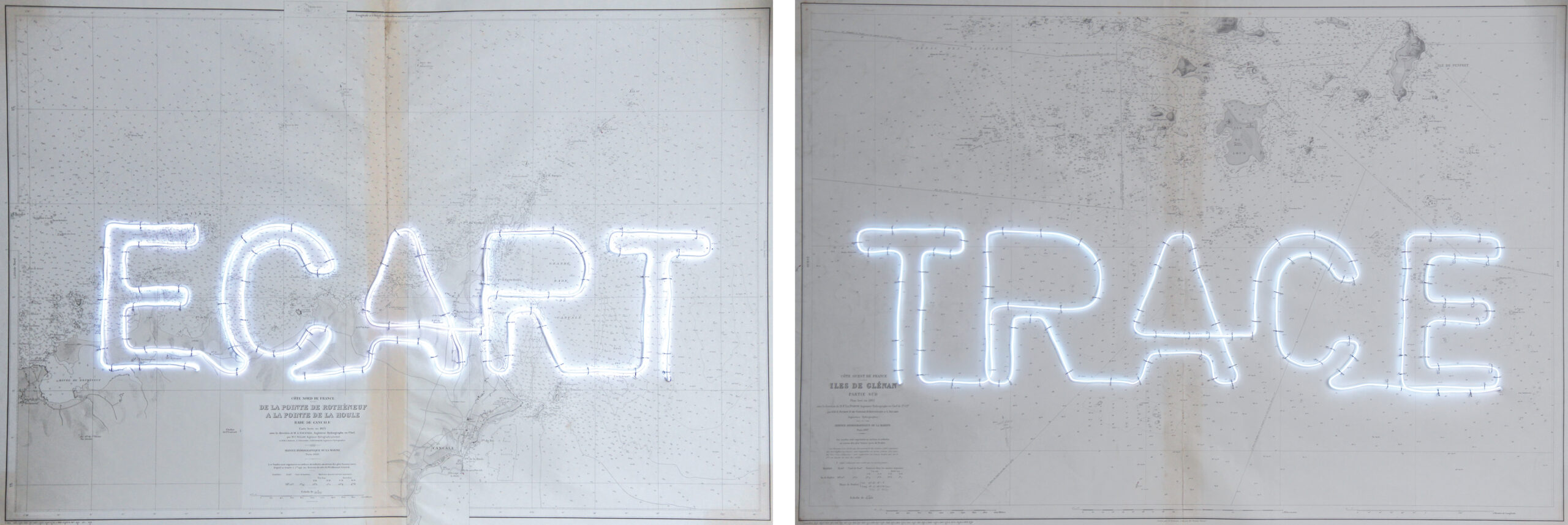 Trace Fil électroluminescent sur carte marine 105 x 75 cm