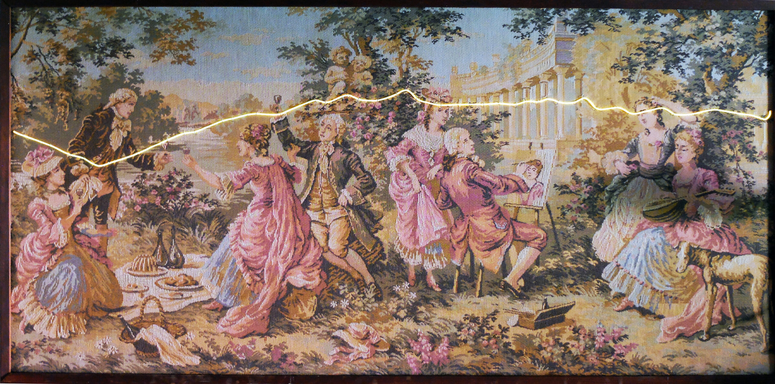 Horizons - Canevas, fil électroluminescent, schiste 144 x 76 cm