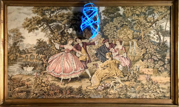 Les jours Canevas, fil électroluminescent, schiste 130 x 75 cm