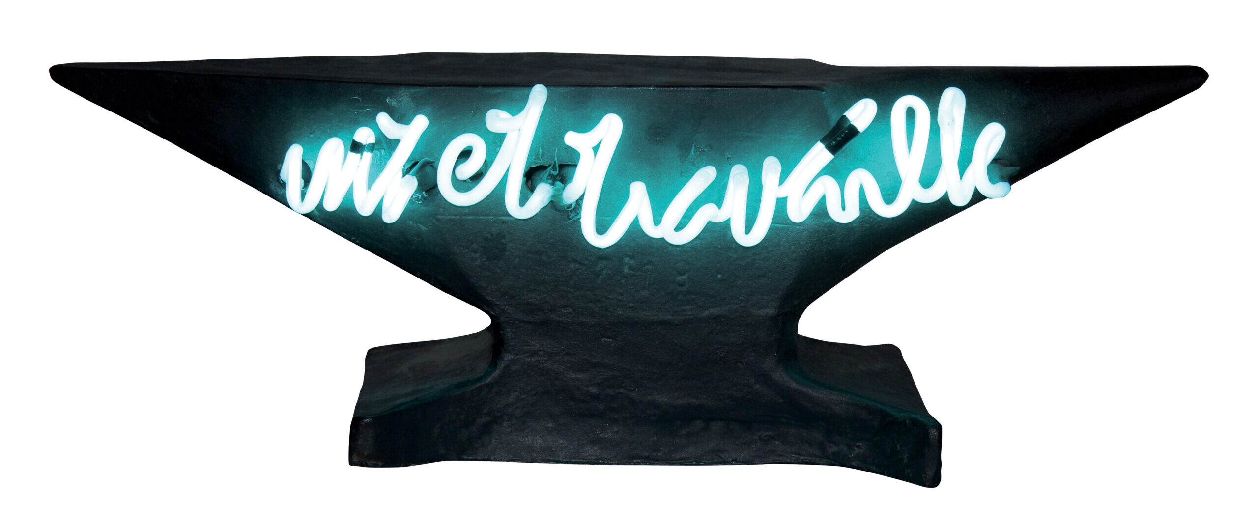 La fatigue du papier n° 77 Technique mixte, terre cuite émaillée et néon 16,5 x 49 x 15,5 cm