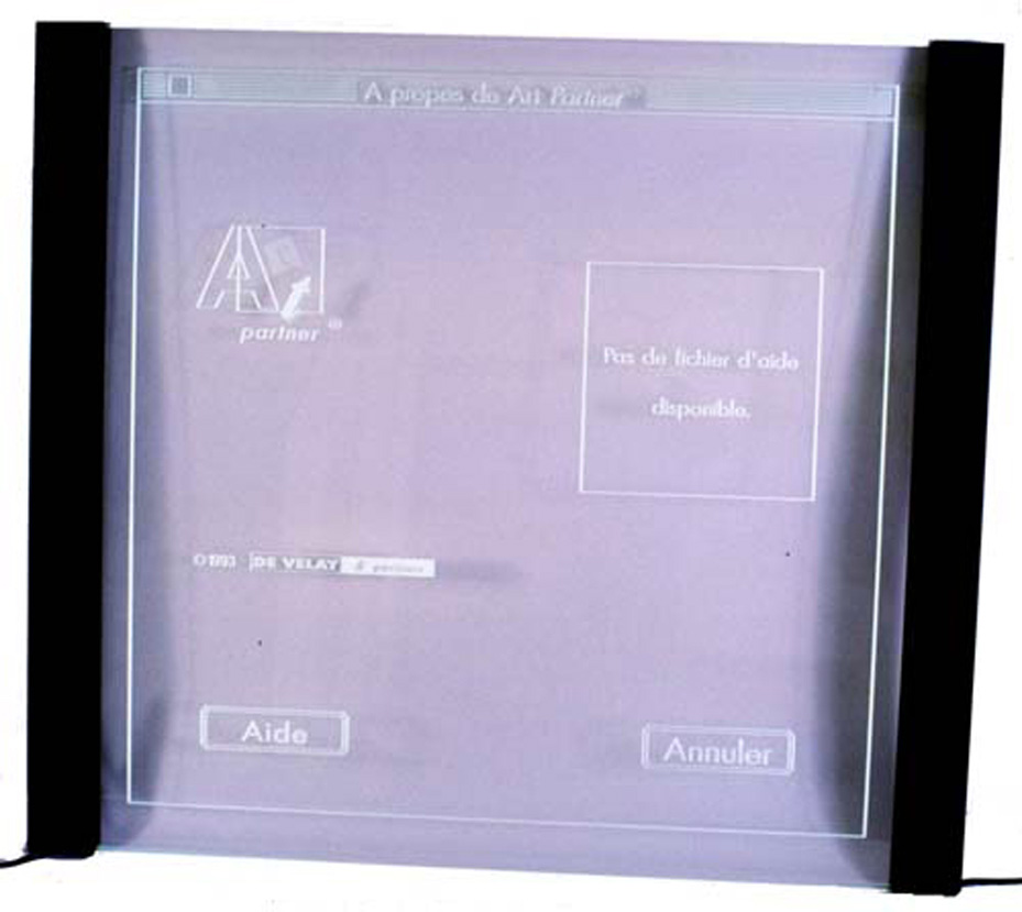 Art partner 0 Technique mixte, plexiglas gravé et sablé, éclairage néon, 110 x 110 cm